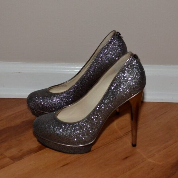 Michael Kors NEW Gideon Pump Gunmetal Gray Glitter Sparkle Leather Heels sz 6 - Picture 4 of 9